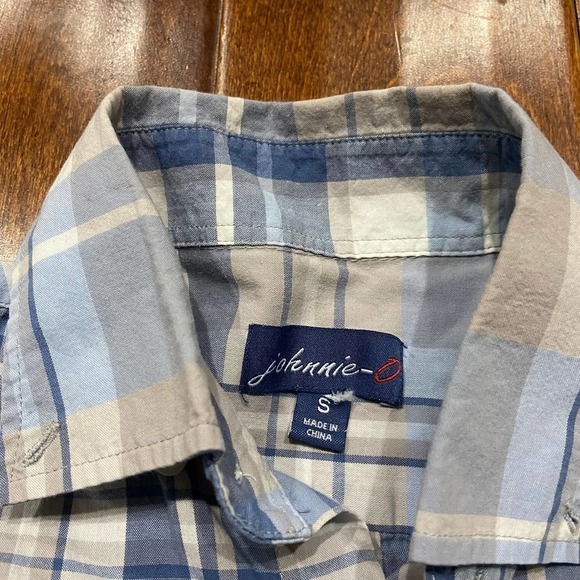 Johnnie-O Blue Cotton Tan Plaid Button Down Shirt L/S Men's Size Small - Picture 5 of 8